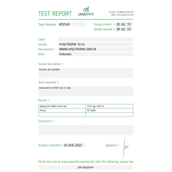 Hygetropin 100 IU (USA) Pharmaceutical